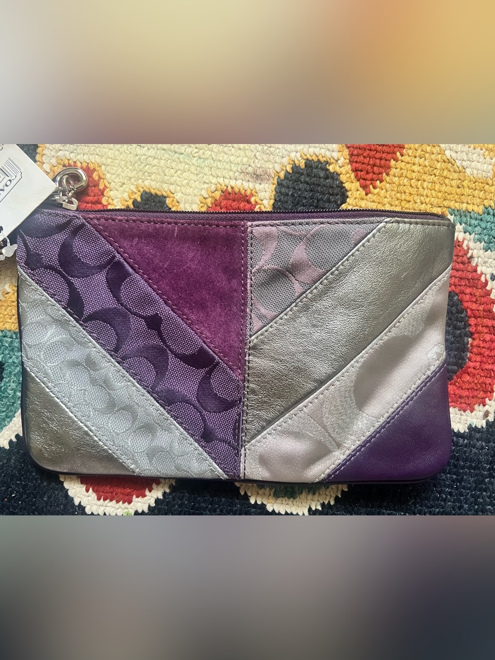 Nwt! Coach Purple Patchwork Signature Shoulder Bag with Silver Accents - Picture 3 of 9